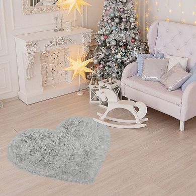 Heart Shaped Faux Fur Rug, Small Fluffy Carpet Girls, Cute Floor Mirror Mat, Throw Rugs For Bedroom