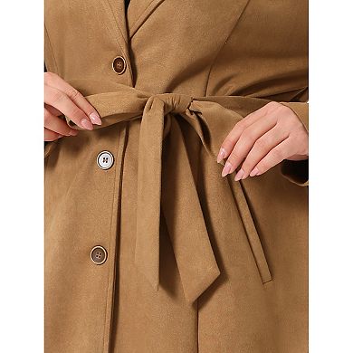 Plus Size Jacket For Women Faux Suede Long Sleeve Pocket Long Coats Trench Jacket