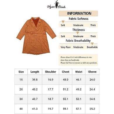 Plus Size Jacket For Women Faux Suede Long Sleeve Pocket Long Coats Trench Jacket