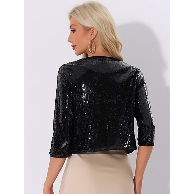 Sequin Cardigan For Women's Glitter 3/4 Sleeve Open Front Party Club Jackets