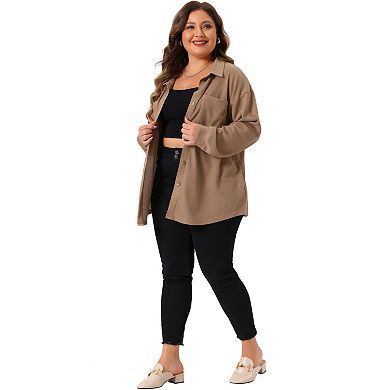 Plus Size Shirt Jacket For Women Waffle Knit Shacket Button Down Blouse Long Sleeve Tops