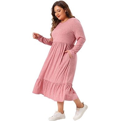 Plus Size Dress For Women Casual V Neck Tiered Beach A-line Dresses With Pockets