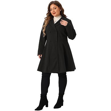 Women's Plus Size Trench Coat Double Breasted Notch Lapel A Line Peacoat With Pockets