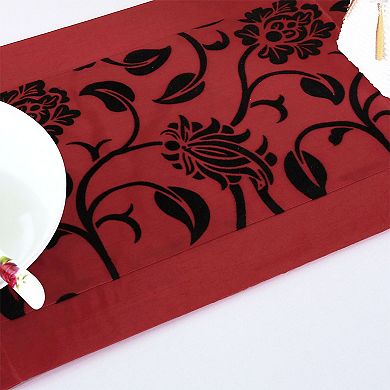 Dining Table Runner Flocking Taffeta Table Runner For Wedding Party Christmas