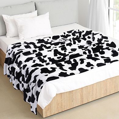 Cow Printed Blanket Soft 300gsm Fleece Flannel Throw Blanket Lightweight Cute Comfy Warm Cow Texture