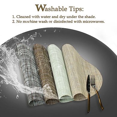 Washable Placemats 6pcs Woven Non-slip Mats Dining Table Oval, Brown, 18" X 12"