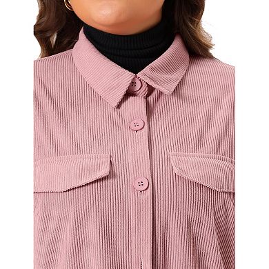 Plus Size Corduroy Shacket Jackets For Women Shirts Pocket Long Sleeves Tops