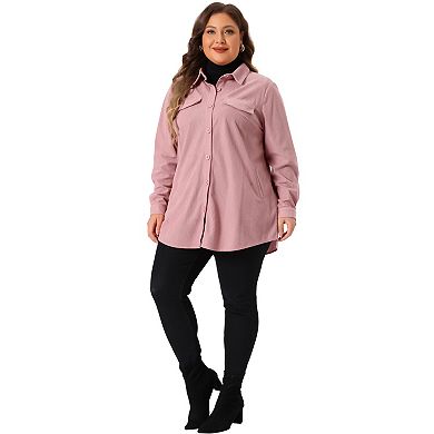Plus Size Corduroy Shacket Jackets For Women Shirts Pocket Long Sleeves Tops