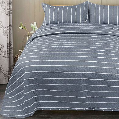 3pcs Stripe Quilt Bedspread Coverlet Sets With 2 Piece Pillow Shams