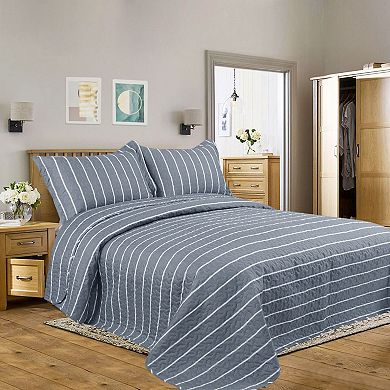 3pcs Stripe Quilt Bedspread Coverlet Sets With 2 Piece Pillow Shams