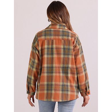 Women's Casual Drop Shoulder Loose Plaids Shirt