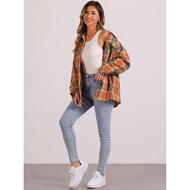 Women's Casual Drop Shoulder Loose Plaids Shirt