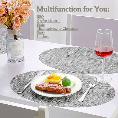 Washable Placemats 6pcs Woven Mats For Kitchen Oval, Gray, 18" X 12"