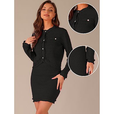 2 Piece Suit For Women's Stretch Sweater Short Jacket And Skirt Vintage Sets