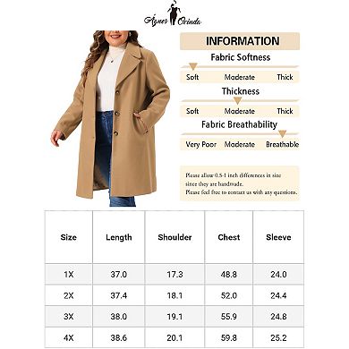 Plus Size Winter Coat For Women Casual Notch Lapel Single-breasted Peacoat