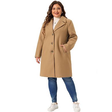 Plus Size Winter Coat For Women Casual Notch Lapel Single-breasted Peacoat