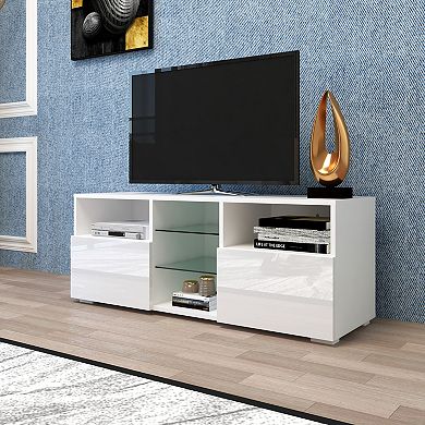 Rattan TV Stand Modern Farmhouse Media Console Entertainment Center with Solid Wood Legs TV Cabinet