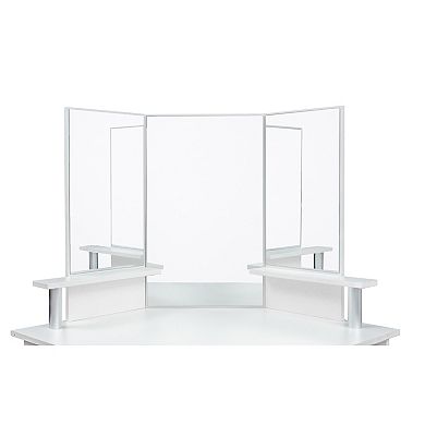 Corner dressing table make up desk with three-fold mirror and 5 rotary drawer