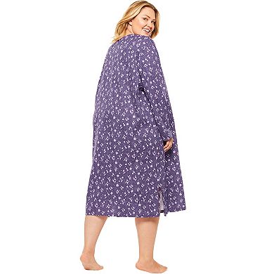 Dreams & Co. Women's Plus Size Long-sleeve Henley Print Sleepshirt