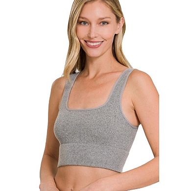 Fashnzfab Ribbed Square Neck Cropped Tank
