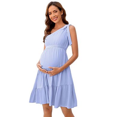 Women's Summer Tie One Shoulder A Line Flowy Mini Dresses Maternity Dress For Baby Shower