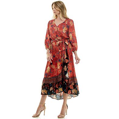 Women's Figueroa & Flower Belted Faux Wrap Maxi Dress