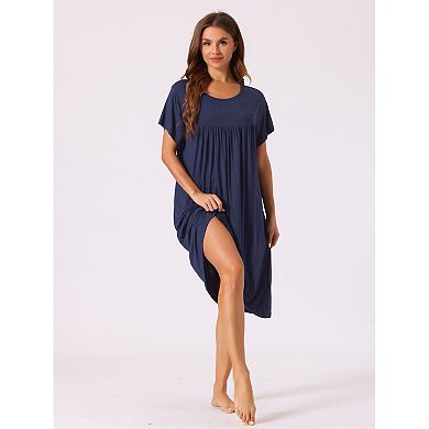 Womens Nightgown Cotton Sleepwear Short Sleeve Cozy Loose Sleepshirt Plus Size S-3xl