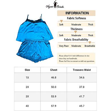 Women Plus Size Pajama Sets Lingerie Sleepwear 2 Piece Cami Shorts Sleepwear