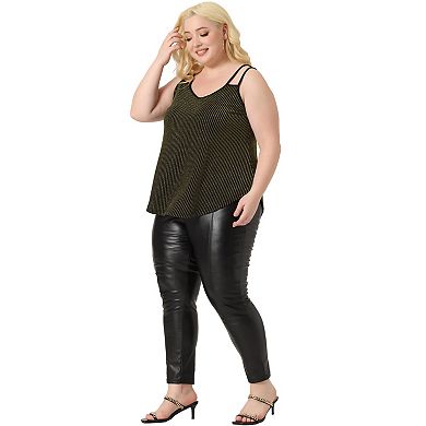 Women's Plus Size Sleeveless V Neck Tank Cami Party Glitter Sparkle Tops