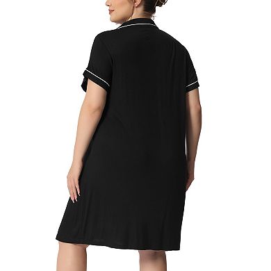 Women's Plus Size Sleep Shirt Short Sleeves Button Down Nightgown Nightdress