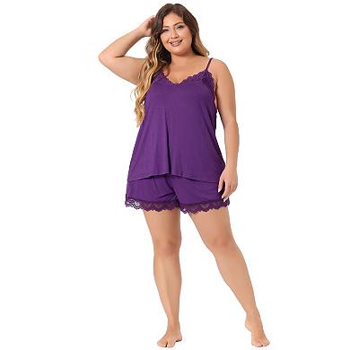 Women's Plus Size Sleepwear Pajamas Lingerie Lace Cami Shorts Set Nightwear