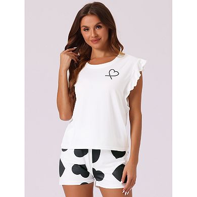 Womens Pajamas Set Sleeveless Sleepwear Ruffled Top With Shorts Pjs 2 Piece Sweet Cute Loungewear