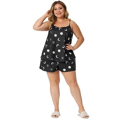 Women Plus Size Pajamas Set Cami Elastic Waist Shorts Nightgown Loungewear