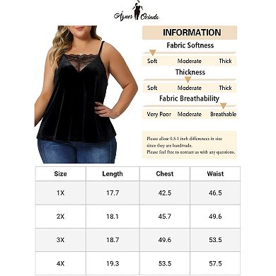 Velvet Camisole For Women Plus Size Adjustable Strap Lace Sleeveless Cami Tank Tops
