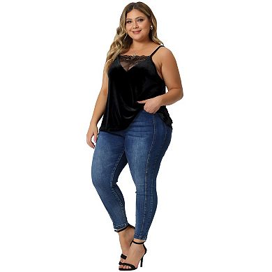 Velvet Camisole For Women Plus Size Adjustable Strap Lace Sleeveless Cami Tank Tops