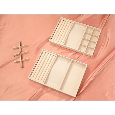Set Of 2 Jewelry Organizer Trays With Removable Dividers For Drawers Necklace Ring 8 Grid Tray