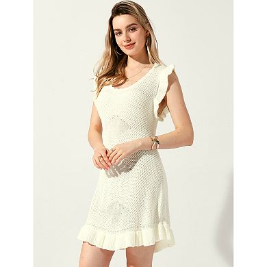 Women's Casual Round Neck Midi Ruffled Knit Dress