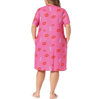 Women's Plus Size V Neck Star Short Sleeve Knee-length Sleepwear Nightdress