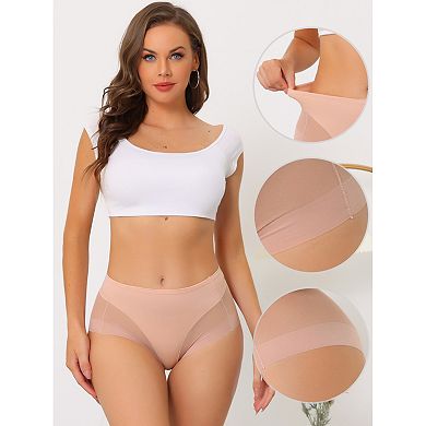 Women's Laser Cut Mesh Soft High Waist Brief Solid Stretchy Underwear