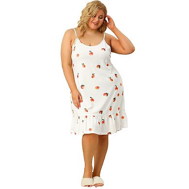 Women's Plus Size Sleeveless Pajama Fruit Print Spaghetti Straps Sleep Dress