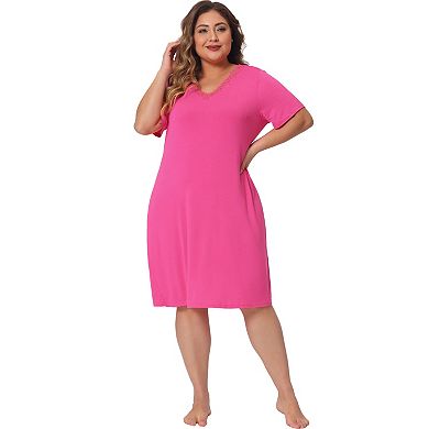 Women's Plus Size Nightgown Short Sleeves Solid Knee-length Pajamas Sleep Dress