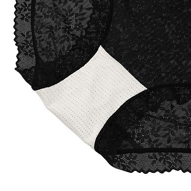 Women's Lace Trim High Waist Solid Brief Stretchy Rib Underwear