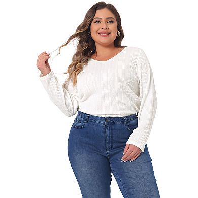 Plus Size Top For Women Casual Round Neck Long Sleeve Knit Tunic Tops