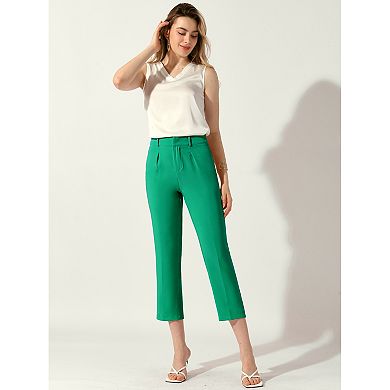 Ankle Length Straight Trouser For Women High Waist Casual Work Business Suit Pants With Belt