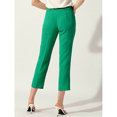 Ankle Length Straight Trouser For Women High Waist Casual Work Business Suit Pants With Belt