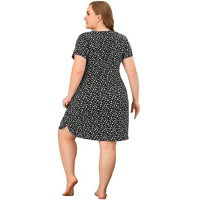 Women's Plus Size Nightgown Stretch Pattern Short Sleeve Round Neck Sleepwear