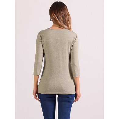 Twist Knot Shirt For Women's Round Neck Comfy Casual 3/4 Sleeve Loose Tunic Tops