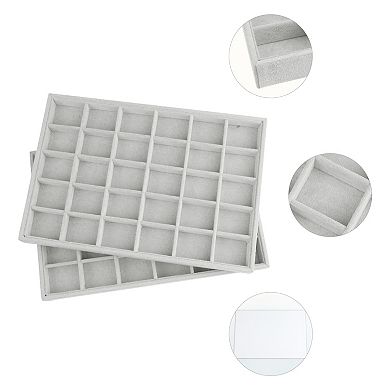 Set Of 2 Stackable Velvet Jewelry Organizer Trays With Removable Dividers For Drawers 30 Grid Tray