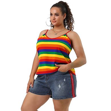 Women's Plus Size Summer Strap Stripe Rainbow Colorful Camisole Tops