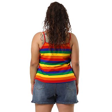 Women's Plus Size Summer Strap Stripe Rainbow Colorful Camisole Tops